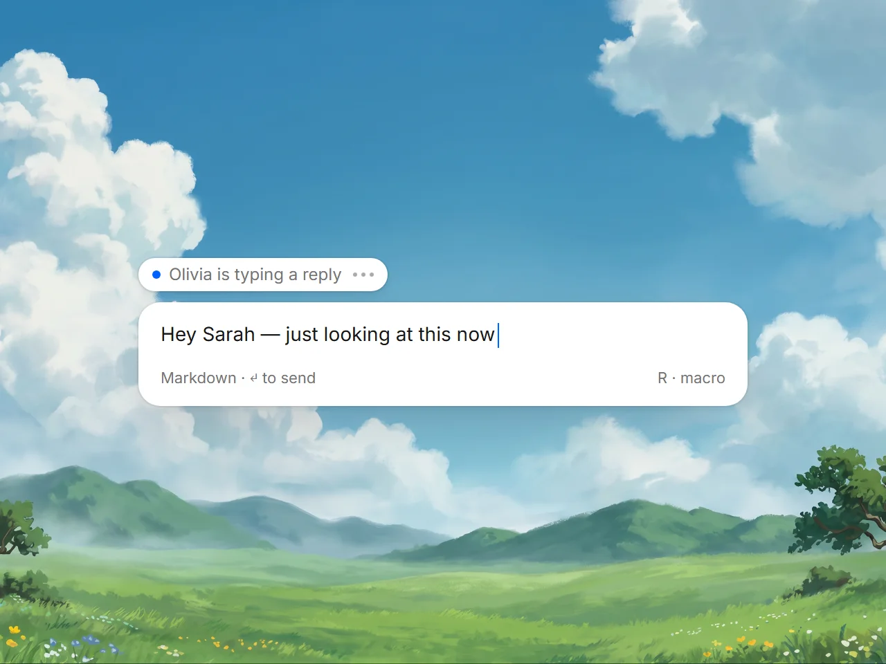 Conversation panel showing a teammate's avatar with a typing indicator and a collision badge