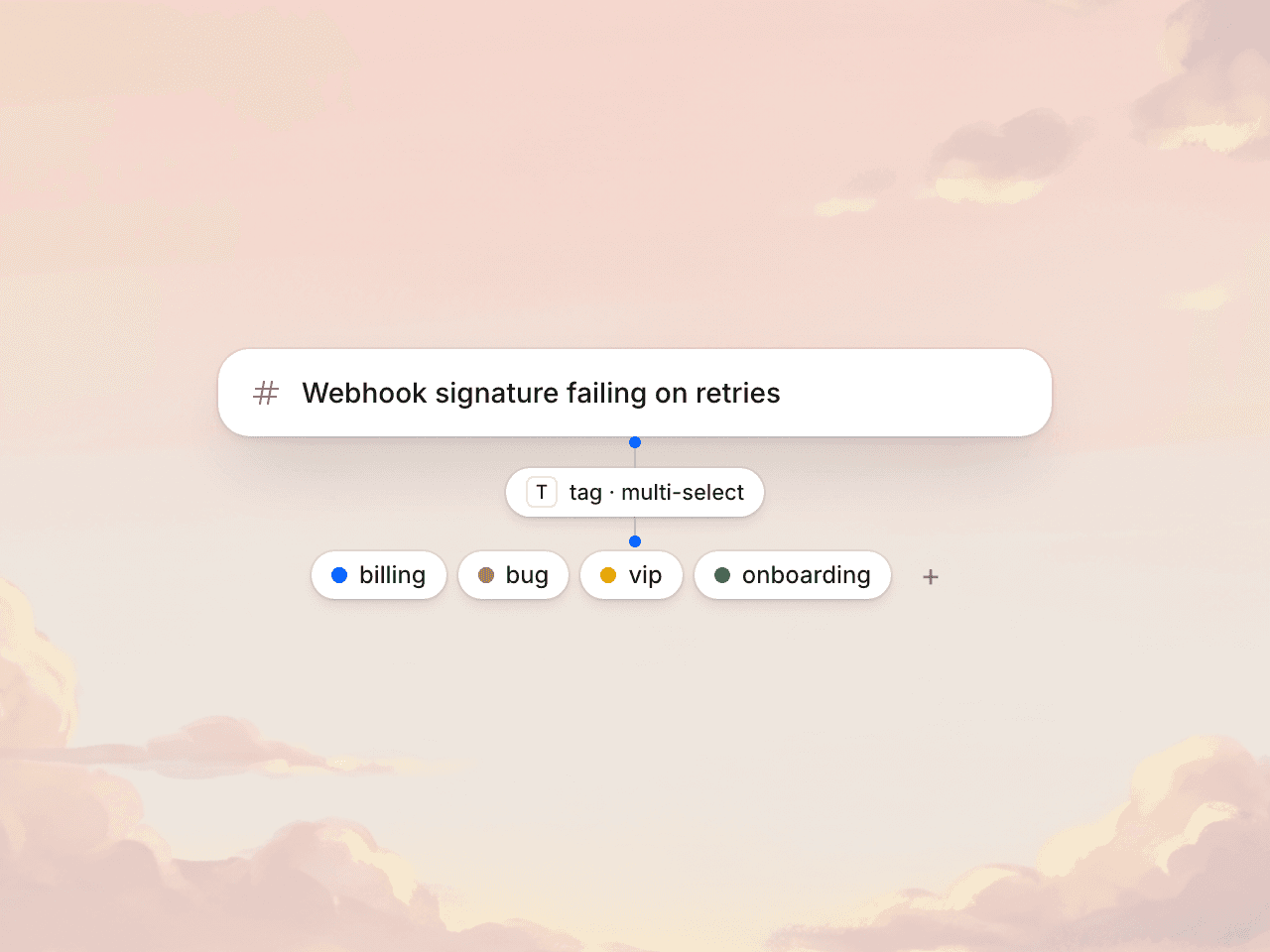 Conversation header with billing, bug, and priority tag pills plus a T-key shortcut hint