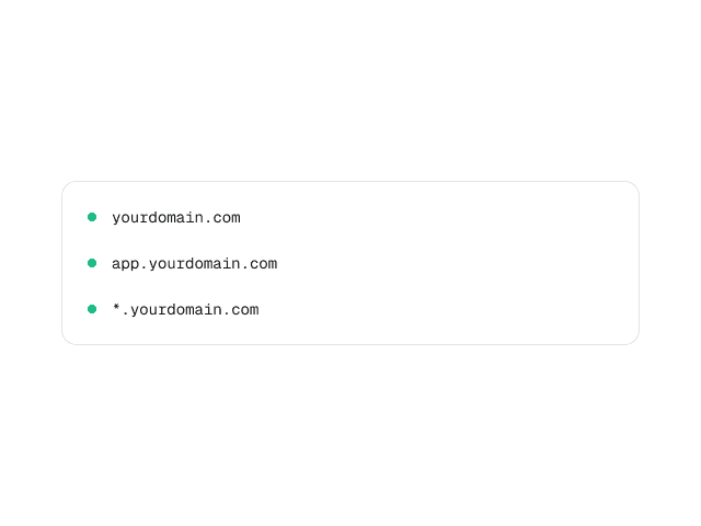 Selvo settings panel listing three allowed hostnames with active status dots