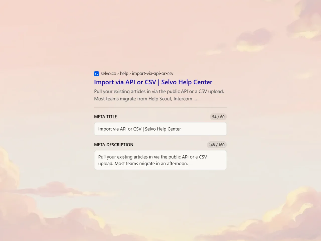 Article SEO settings panel with title, meta description, slug, and canonical URL fields