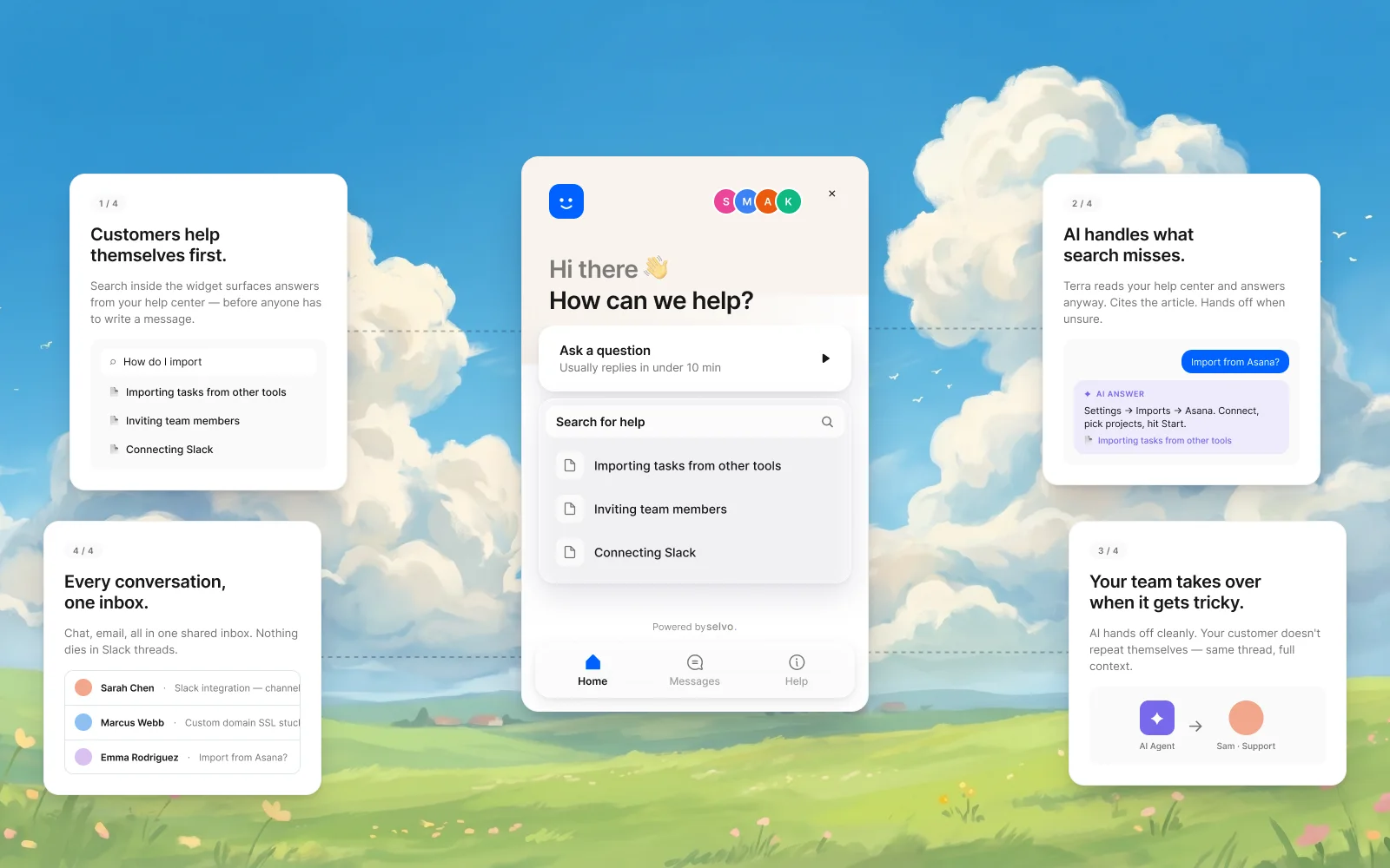 Selvo chat widget rendered in a product